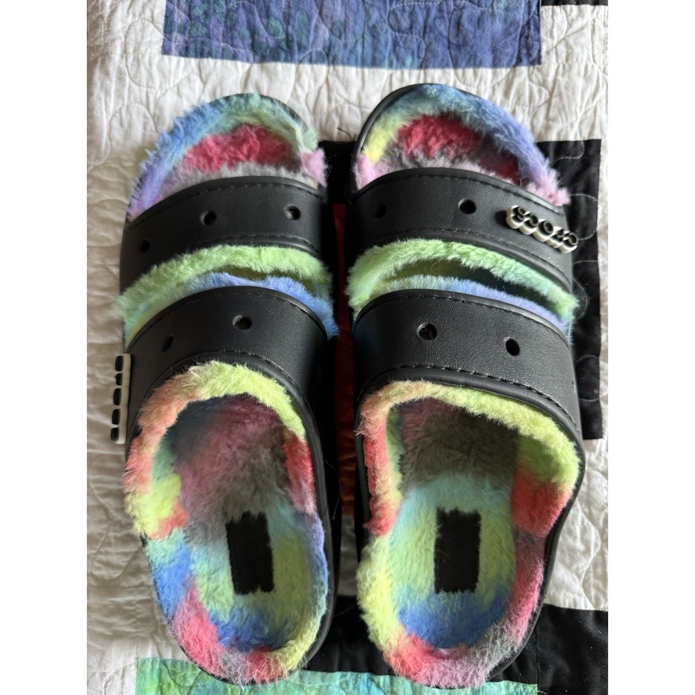 Crocs Classic Cozzzy Sandal Rainbow Faux Fur Lined Slides Crocs Jibbitz Mens 11
